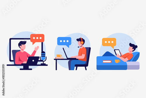 Illustrations of People Communicating and Consuming Content Digitally