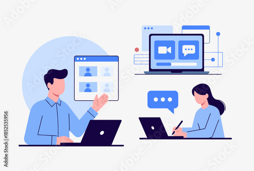 People Engaged in Online Meetings and Remote Work Collaboration