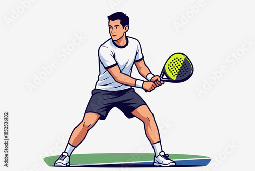 Male Padel Player Ready for Action, Holding Racket in Athletic Stance