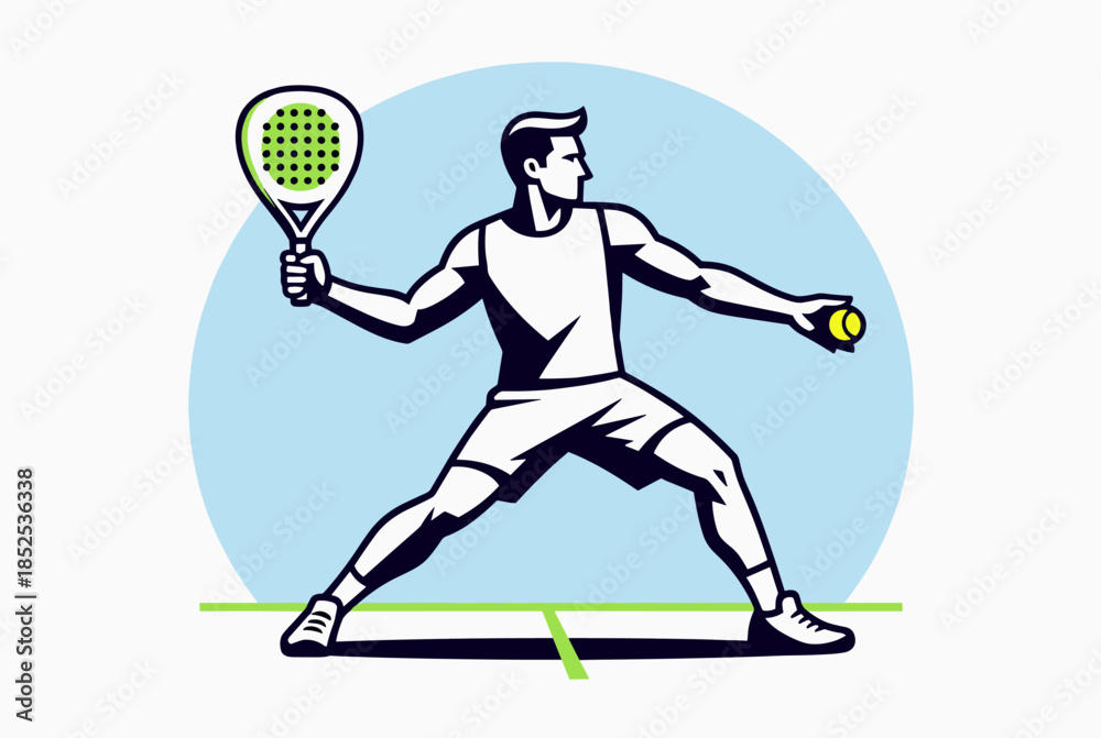 Fototapeta premium Dynamic Padel Player in Action with Racket and Ball on Court