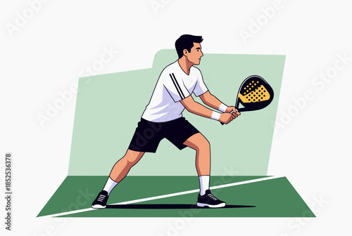 Energetic Male Padel Tennis Player Ready to Hit the Ball on Court