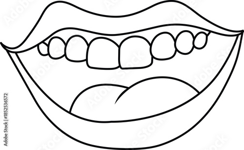 A simple outline drawing of an open mouth showing teeth and tongue Vector