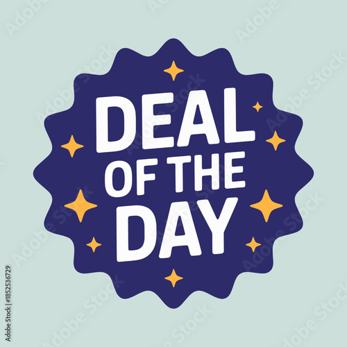 A dark blue starburst-shaped sticker with "DEAL OF THE DAY" written in white text.