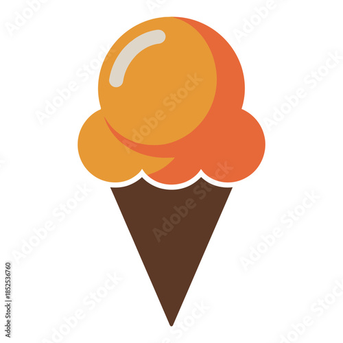 A simplified orange ice cream cone illustration with a brown waffle cone.