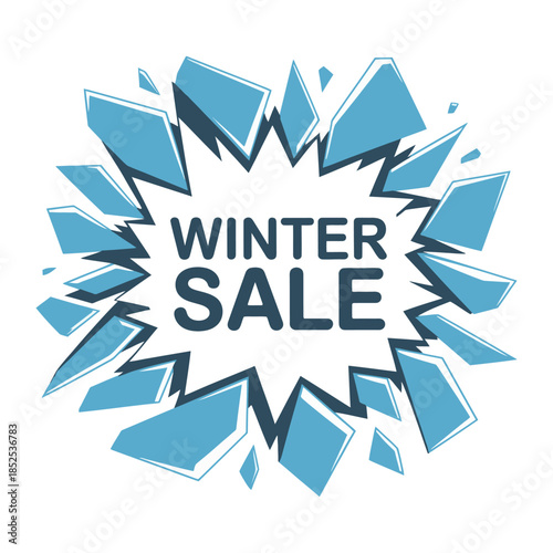 Winter Sale graphic explosion with shards of ice and text.