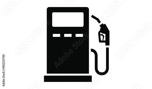 A simple black and white illustration depicts a gas pump with a nozzle highlighting fueling stations and automotive services high quality