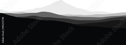 Abstract mountain range landscape in grayscale ideal for design on transparent background silhouette