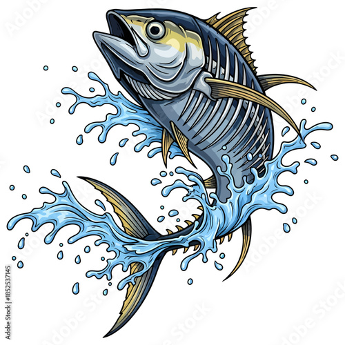 tuna fish skeleton fishing logo illustration vector image t shirt design