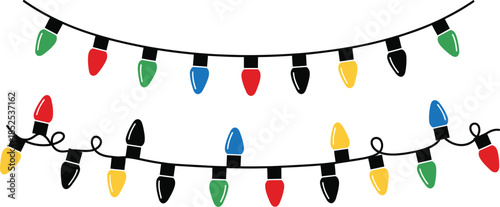 Colorful christmas lights strand decoration perfect for festive designs on transparent background silhouette