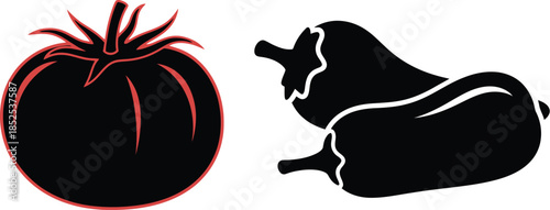 Red tomato and black pepper illustration on transparent background silhouette