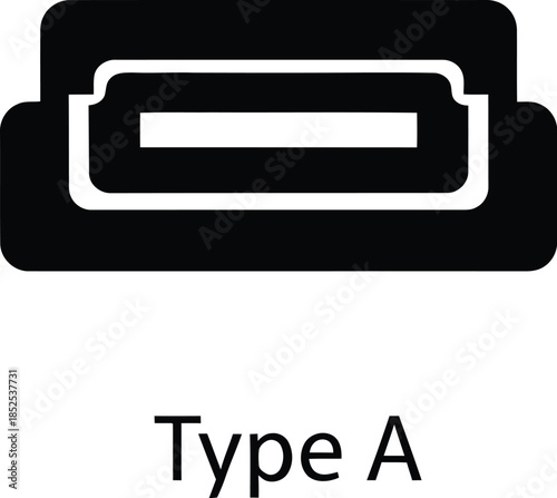 Usb type a connector icon minimalist design on transparent background silhouette