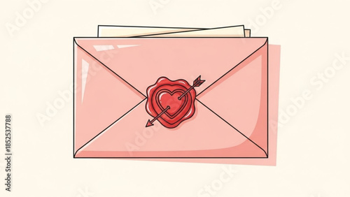 Pink envelope with red heart and arrows on valentine's day card, love letter, romantic symbol