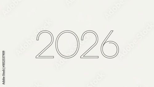 Outlined black numeric illustration of the year twenty twenty six on plain background for calendars, forecasts, and futuristic designs