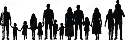 Family silhouettes, unity icons, inclusive figures, baby carrier clipart, generational vector, lifestyle bundle, diverse relationships, black silhouettes, holding hands