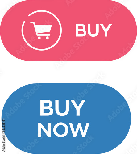 Buy and buy now buttons set with shopping cart icon, ecommerce call to action interface elements, online purchase design, cad drawing flat vector illustration