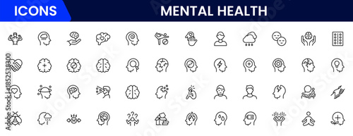 Mental health line icon set. Anxiety, stress, psychology, brain, etc, symbols  collection Vector illustration