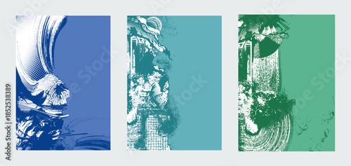 Colorful abstract grunge brush strokes triptych vector background for posters, for posters and banners and banners
