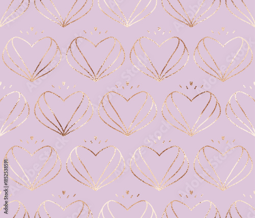 Valentine's Day seamless pattern for with rose gold glitter hearts.