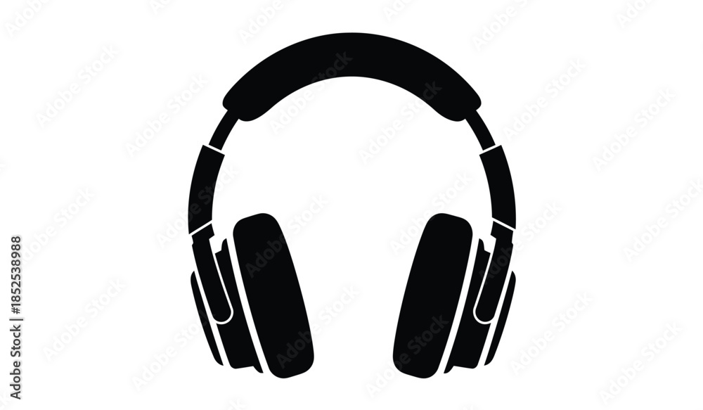 Fototapeta premium A simple black and white silhouette of over ear headphones is prominently displayed against a stark white background conveying audio technology