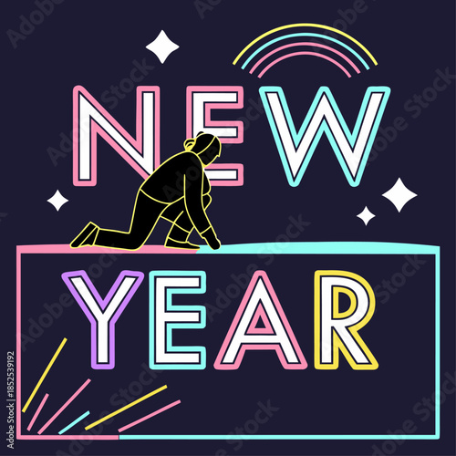 New year futuristic digital typography with glowing 