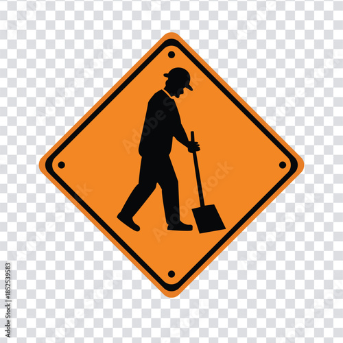 Construction Warning Icon with Worker Silhouette
