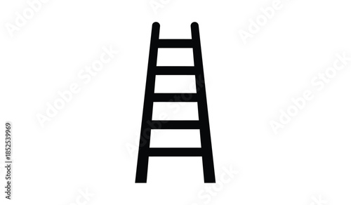 A simple illustration depicts a black ladder with six rungs standing upright on a white background showcasing its structural form