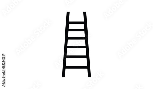 A simple black and white illustration depicts a freestanding ladder with evenly spaced horizontal rungs against a solid white background