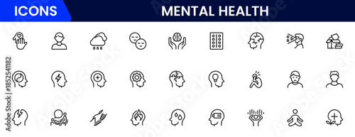 Mental health line icon set. Anxiety, stress, psychology, brain, etc, symbols  collection Vector illustration