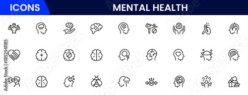 Mental health line icon set. Anxiety, stress, psychology, brain, etc, symbols  collection Vector illustration