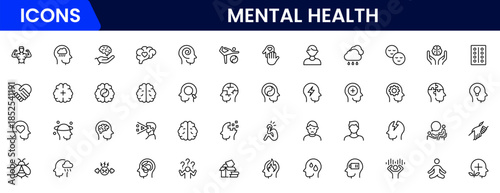 Mental health line icon set. Anxiety, stress, psychology, brain, etc, symbols  collection Vector illustration