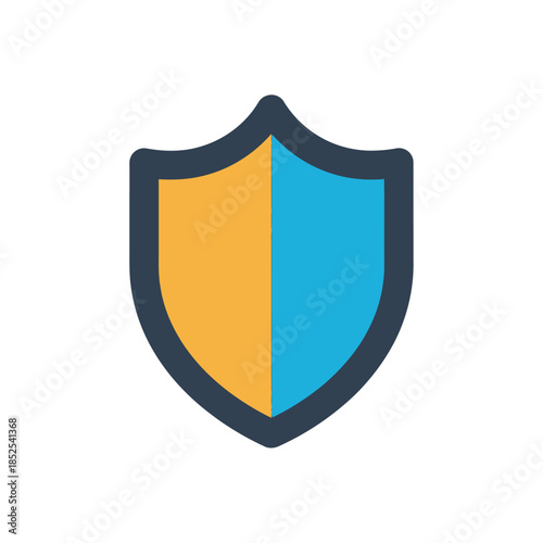 Modern graphic icon of a sturdy shield, featuring a vibrant orange and cool blue division with a dark outline, symbolizing robust digital security and steadfast protection