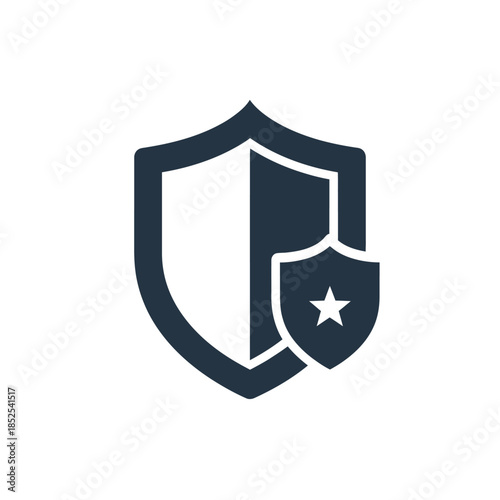 A Dark Blue Shield Icon with a Smaller Star Shield Overlay on the Right Side Representing Security and Protection