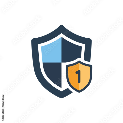 A shield emblem with the number one on a smaller shield within, symbolizing protection, security, and first place