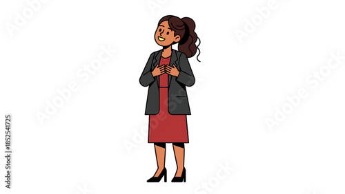 Professional woman in a suit, looking confident and ready for business, with a slight smile.