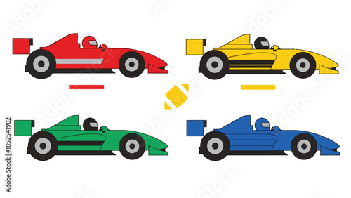 Colorful cartoon race cars speeding on a track