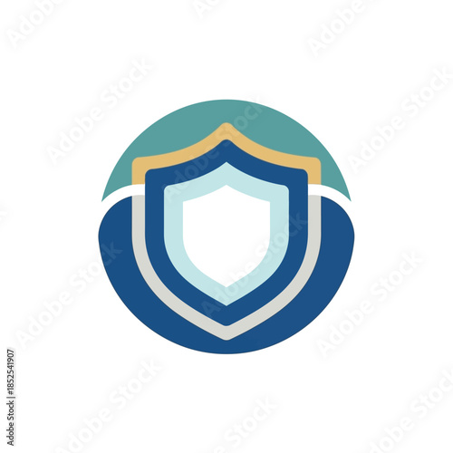 Modern abstract circular shield icon, symbolizing robust security, digital data protection, online safety, defense, privacy, and safeguarding confidential information