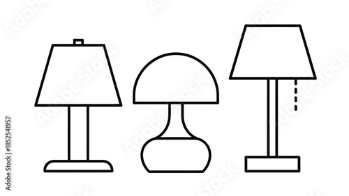 Three cartoon lamps in different colors and styles illustration