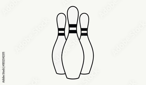A simple black and white illustration depicts three bowling pins standing closely together creating a minimalist and iconic image high quality