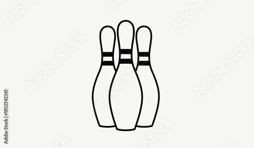 A simple black and white illustration depicts three bowling pins standing closely together on a light gray background high quality professional