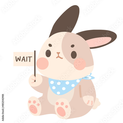 Cute Bunny Holding Wait Sign Illustration