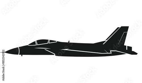 A striking silhouette of a modern military fighter jet showcasing its aerodynamic design and powerful form against a plain backdrop