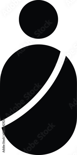 Minimalist black silhouette featuring a simplified newborn baby figure wrapped in a swaddle blanket representing postnatal infant care and maternity ward services.