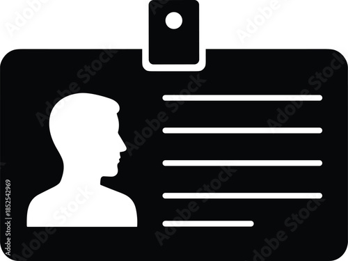 Modern solid symbol showing a personnel document with a clip to denote specialized building entry permits, virtual identity verification, official licensing, and security findings.