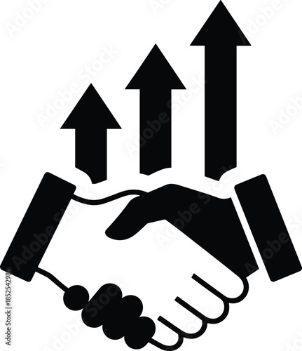 Simple flat graphic design of a greeting gesture used for illustrating contract agreements, financial teamwork, and specialized professional merger and acquisition services.
