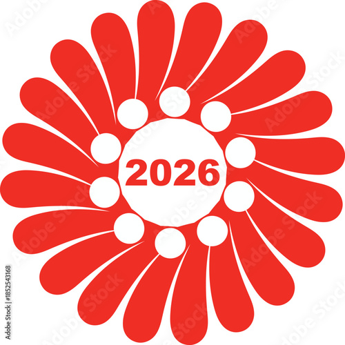 Stylized Red Flower Emblem with Year 2026 in Center