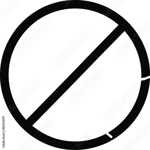 Black outlined prohibition or no symbol sign with diagonal line, isolated vector illustration for restriction, censorship, and warning graphic concepts.