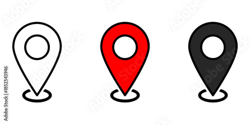 Location markers, pin icons and map pointers for navigation and geographical information