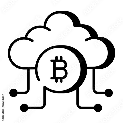A line style icon showing bitcoin computing