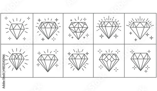 A grid arrangement of ten diamond illustrations each with radiating lines and subtle variations in design creating a repeating pattern