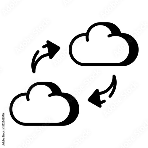 An outline style icon depicting cloud migrating